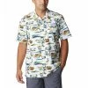 Men's Columbia PFG Trollers Best Short Sleeve Shirt White Watercolor Island