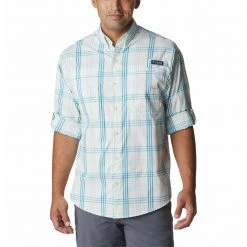 Men's Columbia PFG Super Tamiami Long Sleeve Shirt Light Lime Blanket