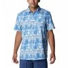 Men's Columbia PFG Super Slack Tide Camp Button Up Shirt Blue Macaw Trout
