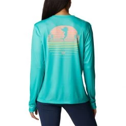Women's Columbia PFG Tidal Hook-Up Long Sleeve T-Shirt Turquiose Sun -Columbia popular shop unnamed file 1517