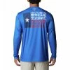 Men's Columbia PFG Terminal Tackle Fish Flag Long Sleeve Shirt Cool Grey/texas Fish