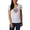 Women's Columbia Daisy Days II V Neck Shirt White Floral Leafscape