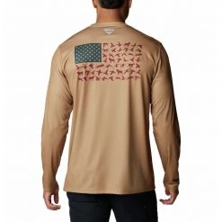 Men's Columbia PHG Terminal Shot Game Flag Long Sleeve T-Shirt Sahara