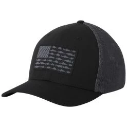Adult Columbia PFG Fish Flag Mesh High Flexfit Hat Black/texas Fish