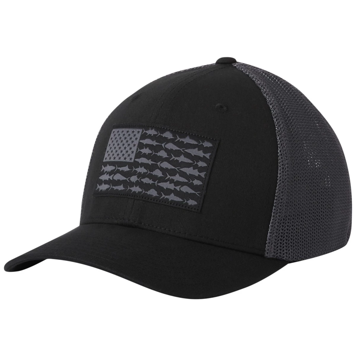 Adult Columbia PFG Fish Flag Mesh High Flexfit Hat Black/texas Fish 3 Adult Columbia PFG Fish Flag Mesh High Flexfit Hat Black/texas Fish - Image 3