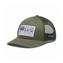 Adult Columbia PFG Mesh Snap Back Fish Flag Flexfit Hat Cypress,/cool Green