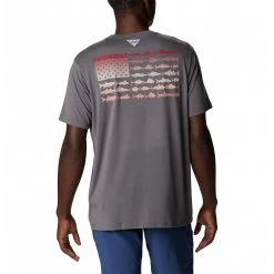Men's Columbia PFG Fish Flag Tech T-Shirt City Grey/red Hibiscus -Columbia popular shop unnamed file 342
