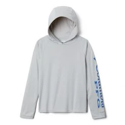 Boys' Columbia PFG Terminal Tackle Hooded Long Sleeve Shirt Cool Grey/vivid Blue Logo -Columbia popular shop unnamed file 531