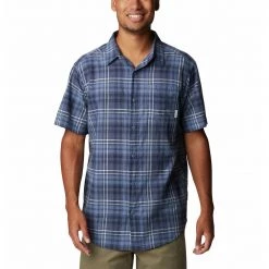 Men's Columbia Under Exposure Yarn Dye Short Sleeve Shirt Dark Mountain Madras