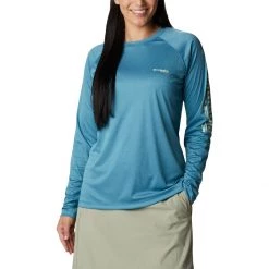 Women's Columbia PFG Tidal Heather Long Sleeve Shirt Deep Marine